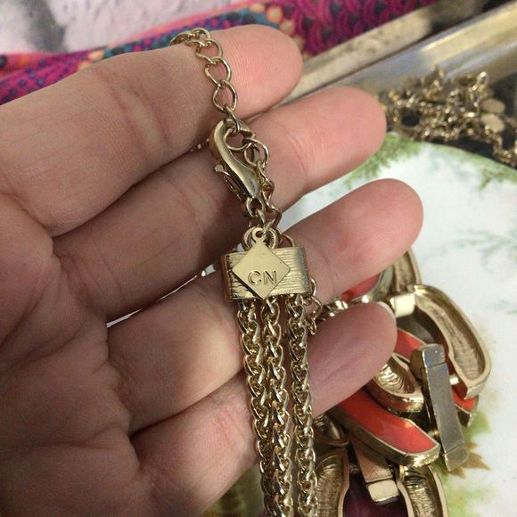 NWT Orange & Cream Necklace Chunky Chain & Interlinked Accents - Picture 14 of 15